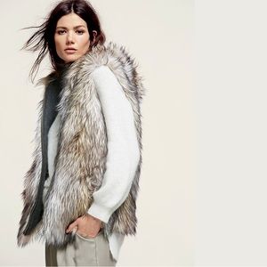 RARE Free People Hopi Reversible Faux Fur & Wool Oversized Hooded Vest Like New